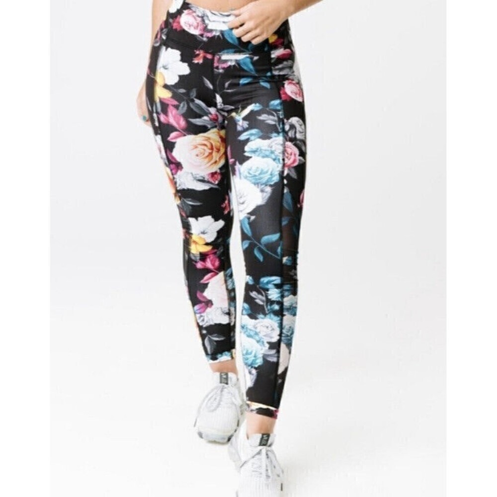 Zyia Active Floral Mesh High Rise Compression Leggings Athletic Size 8-10 Medium